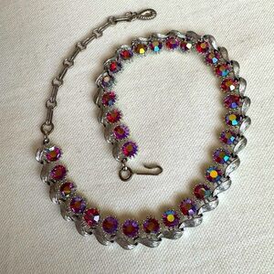 Vintage Lisner Red Aurora Borealis 16” Necklace (c.1950’s)